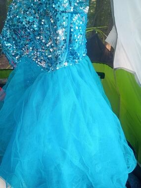 Sequin Bodice Teal Tulle Party Dress for Girls